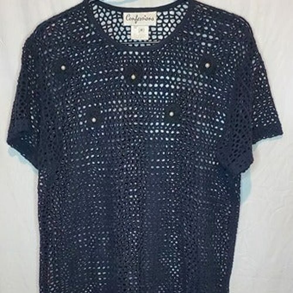 Women’s Confessions Blue Mesh Short Sleeve Blouse Top Size Medium